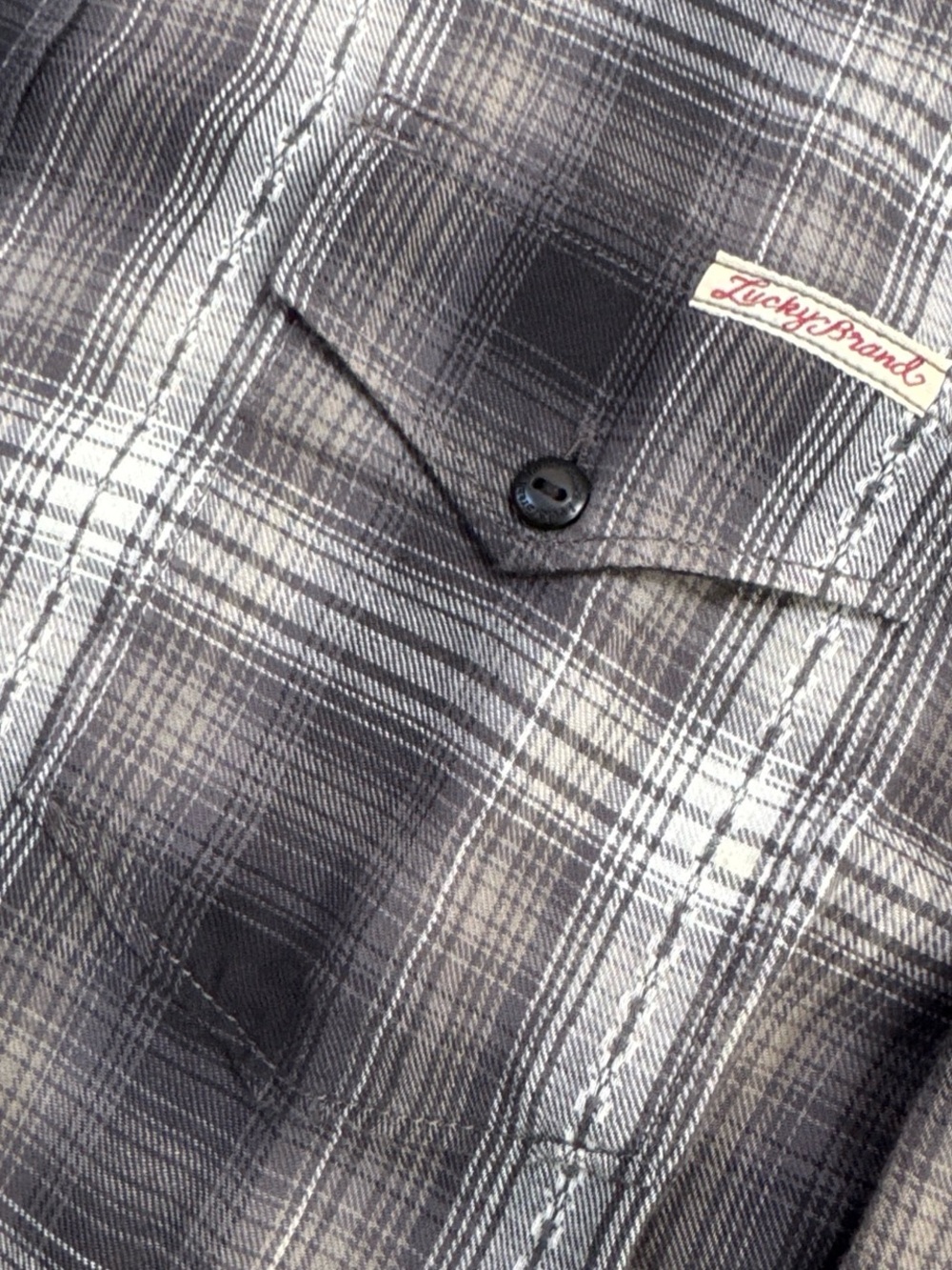 Lucky Brand Men's Black and Gray Plaid Button-Down Shirt